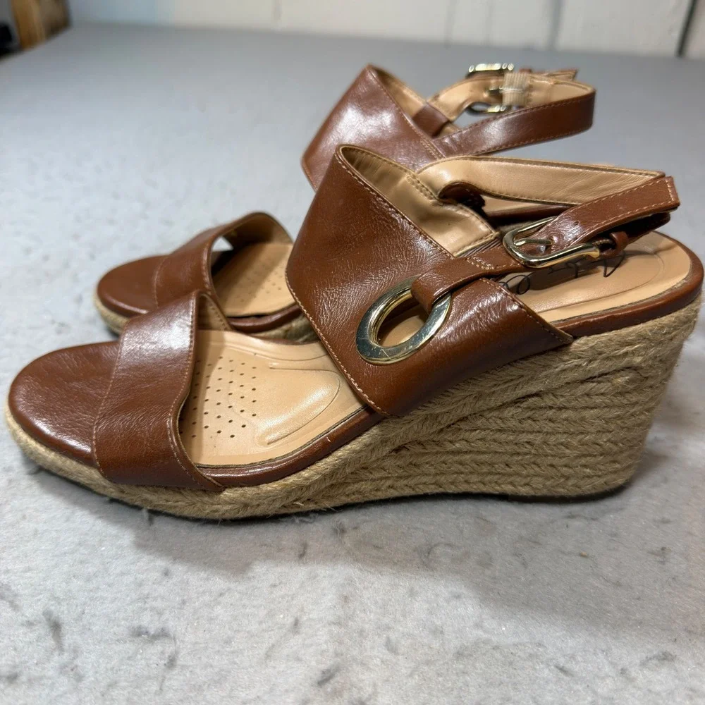 Abella Wedge Sandals Women Size 8.5 Brown Espadrille Platform True Comfort Shoes